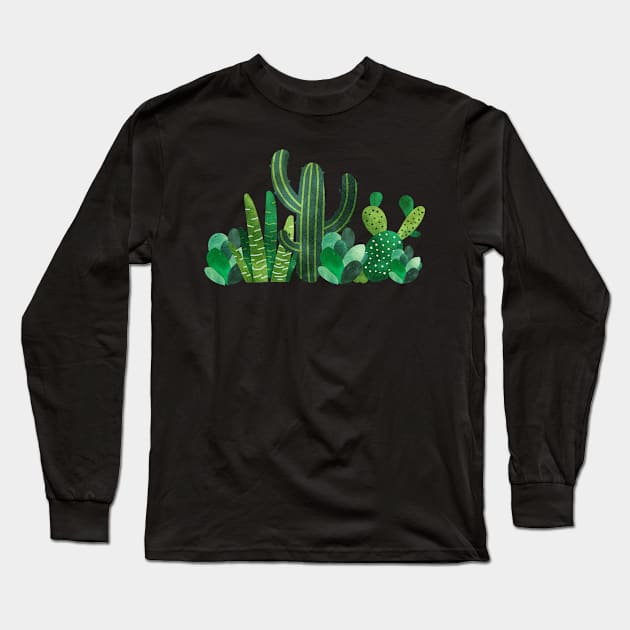 Water color cacti funny gift idea for men women men and kids Long Sleeve T-Shirt by Smartdoc